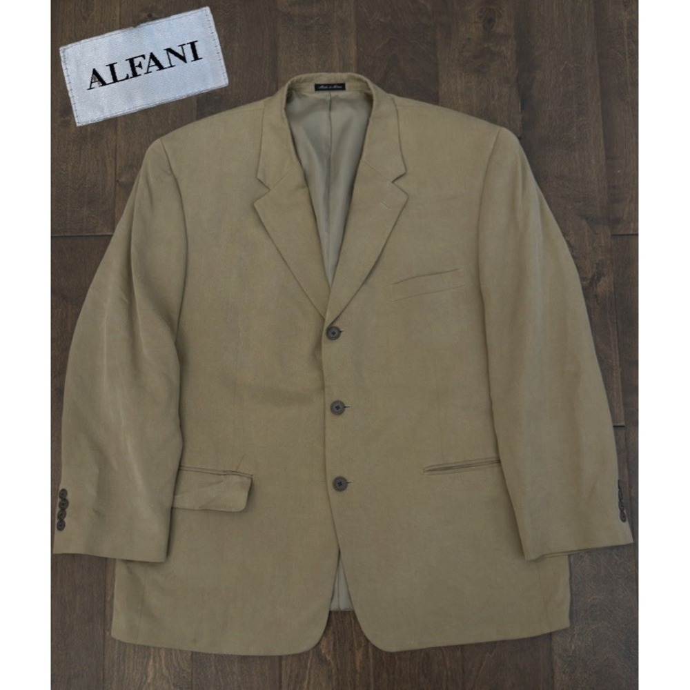 Alfani Mens Beige Tan Blazer Suit Jacket Size 46R Single Breasted 3-Button Coat